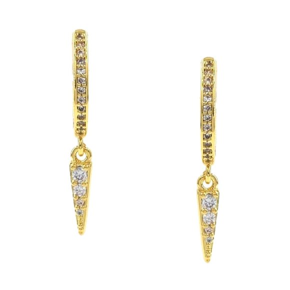 Spike, Dagger Huggie Hoop Dangle Charm Earrings in gold or silver, Minimalist - Picture 2 of 5